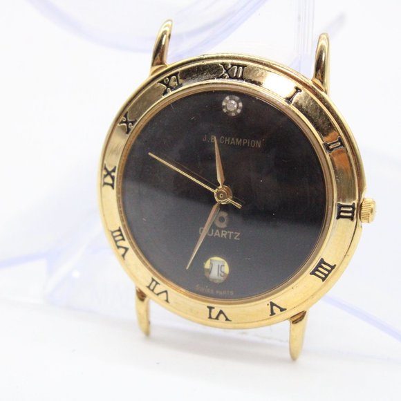 Vintage J.B Champion Watch Unisex Gold Tone Stainless Steel Classic Black Dial - Picture 2 of 5